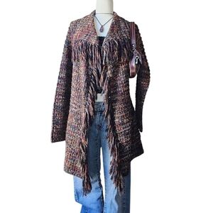 Peruvian Connection Multicolor Wool Blend Fringe Cardigan